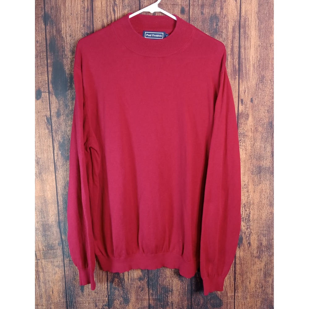 Paul Fredrick Mens Red Silk Cotton Cashmere Mock Neck Sweater XLT Tall Pullover